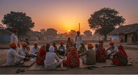 group indian villagers sitting sunset 260nw 2649239693
