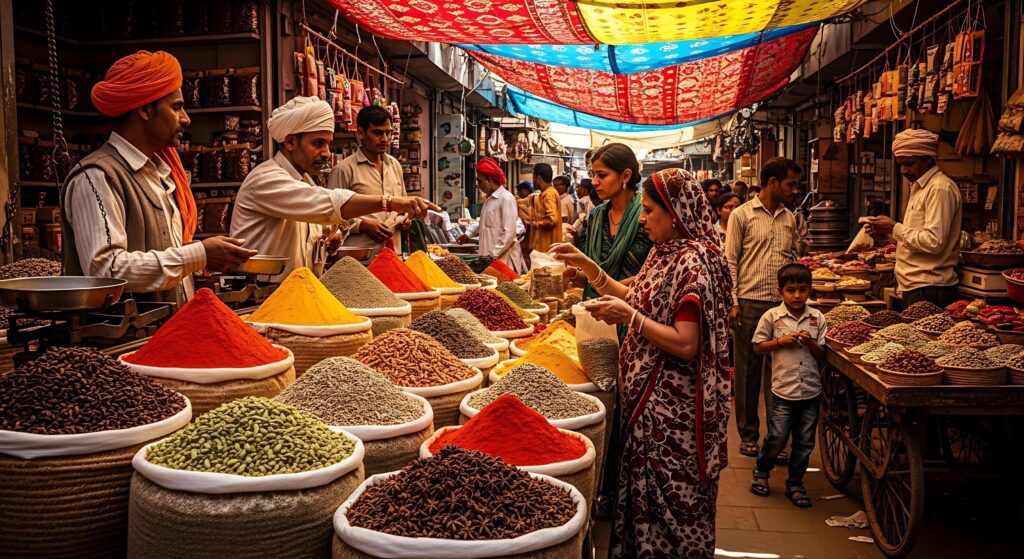 indian spice market vibrant spices people shopping colourful textiles and culinary delights free photo